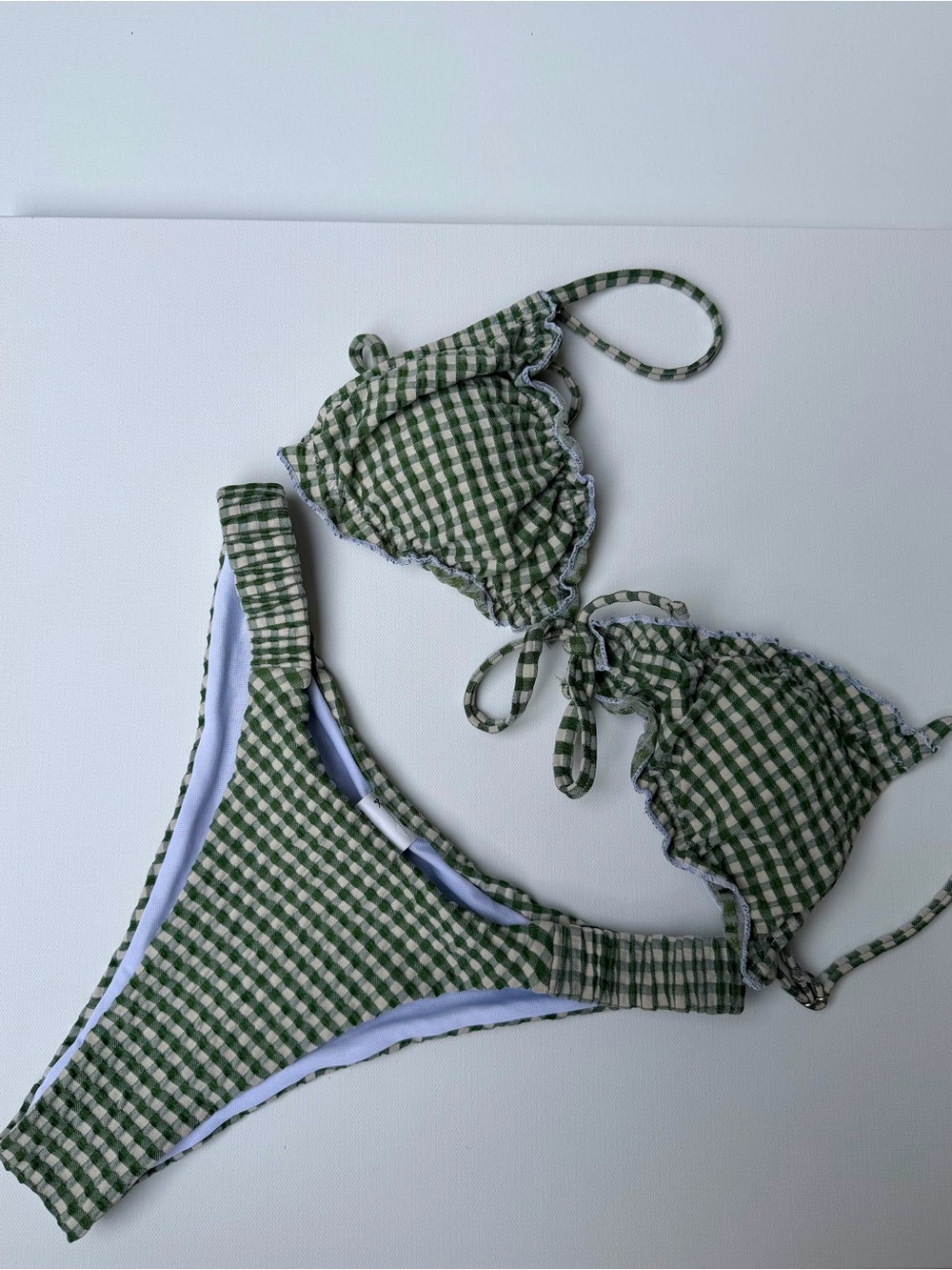 SHEIN Green Gingham Ruffle Tie Bikini